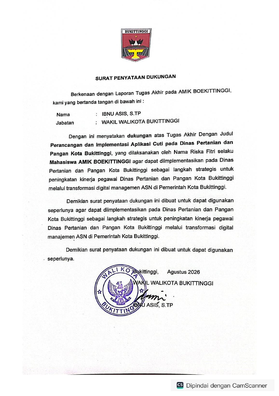 Surat Pernyataan Dukungan